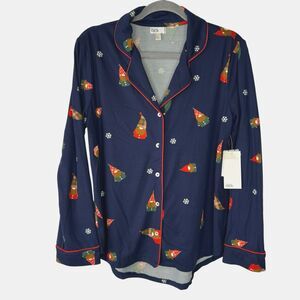 Nordstrom Rack Pajama Sleep Wear Top Peacoat Gnomes Holiday Cute Size Small Blue